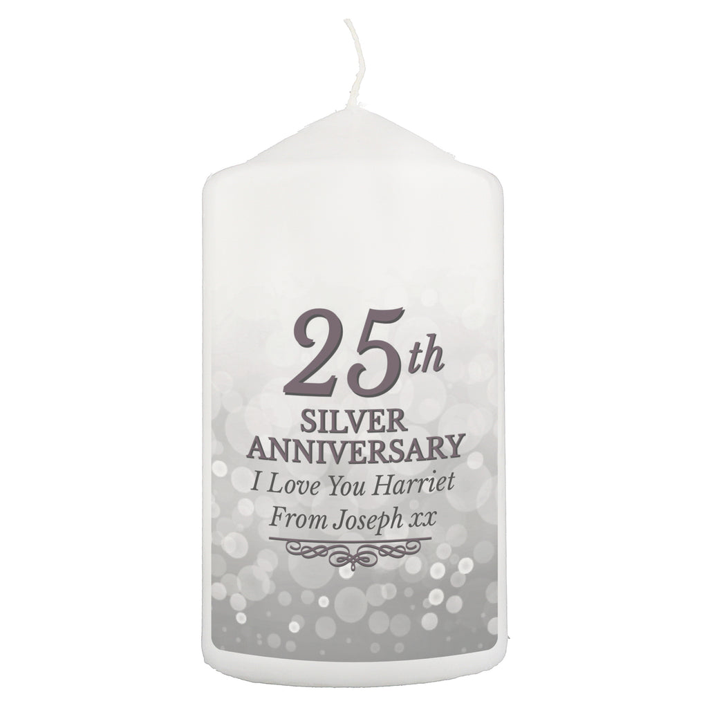 Personalised 25th Silver Anniversary Pillar Candle | Candles & Reed Diffusers | Anniversary Gift