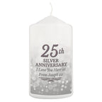 Personalised 25th Silver Anniversary Pillar Candle | Candles & Reed Diffusers | Anniversary Gift