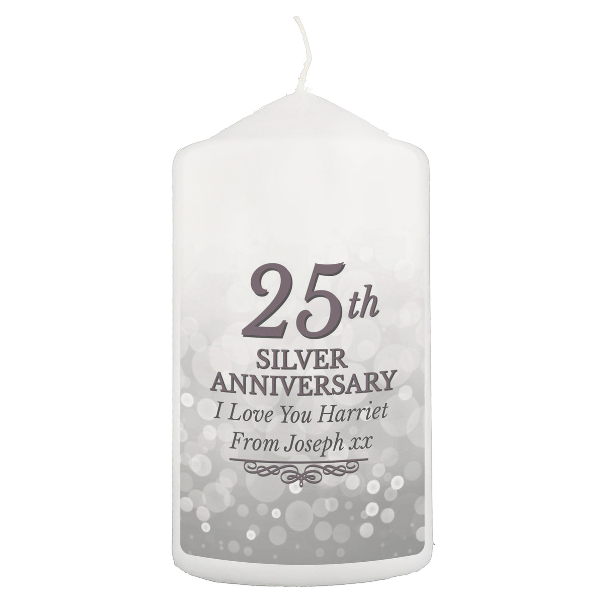 Personalised 25th Silver Anniversary Pillar Candle | Candles & Reed Diffusers | Anniversary Gift