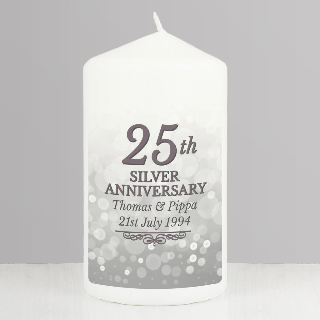 Personalised 25th Silver Anniversary Pillar Candle | Candles & Reed Diffusers | Anniversary Gift