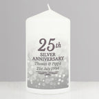Personalised 25th Silver Anniversary Pillar Candle | Candles & Reed Diffusers | Anniversary Gift