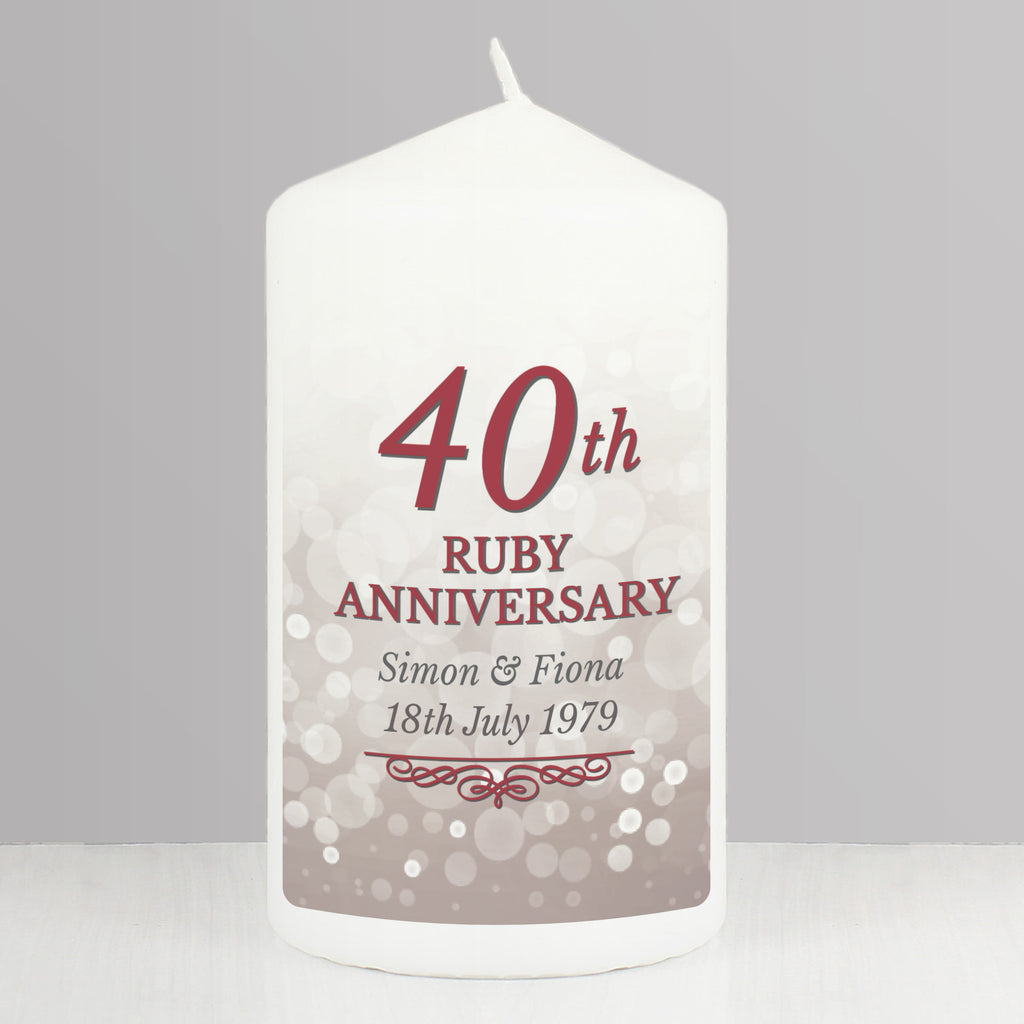 Personalised 40th Ruby Anniversary Pillar Candle | Anniversary Gift