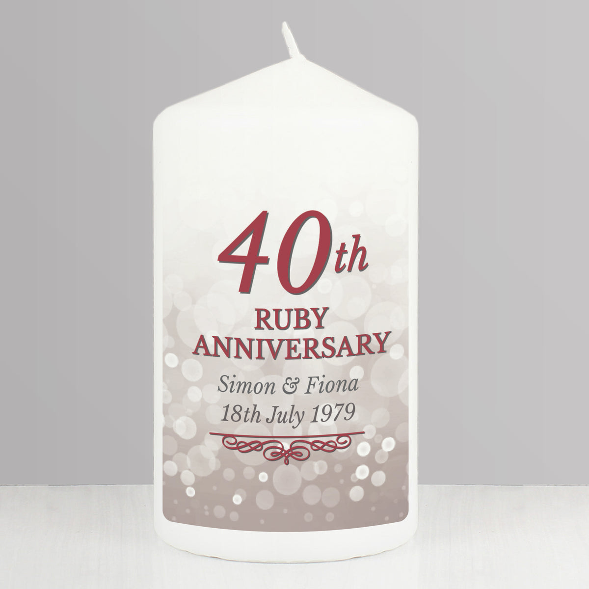Personalised 40th Ruby Anniversary Pillar Candle | Anniversary Gift
