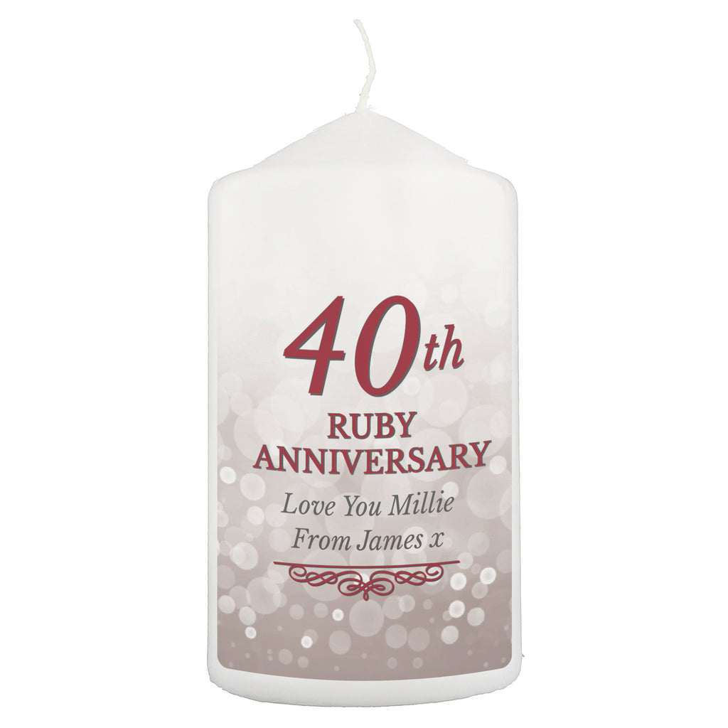 Personalised 40th Ruby Anniversary Pillar Candle | Anniversary Gift