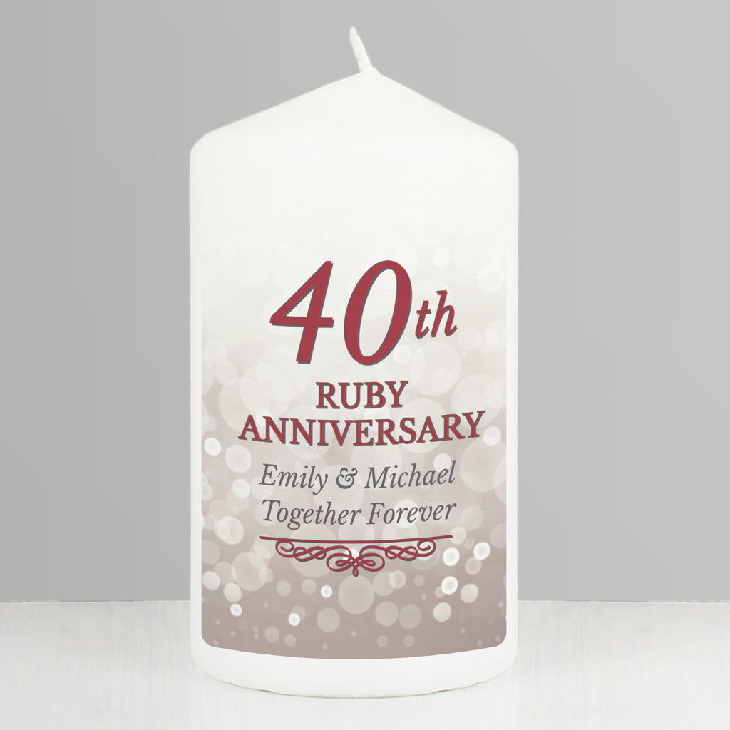 Personalised 40th Ruby Anniversary Pillar Candle | Anniversary Gift
