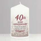 Personalised 40th Ruby Anniversary Pillar Candle | Anniversary Gift