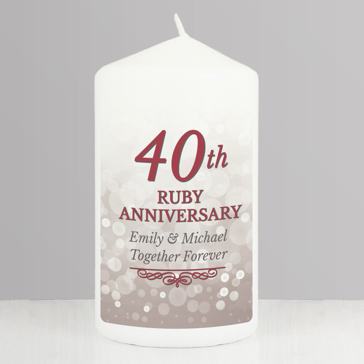 Personalised 40th Ruby Anniversary Pillar Candle | Anniversary Gift