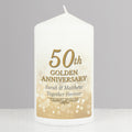 Personalised 50th Golden Anniversary Pillar Candle | Anniversary Gift