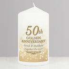 Personalised 50th Golden Anniversary Pillar Candle | Anniversary Gift