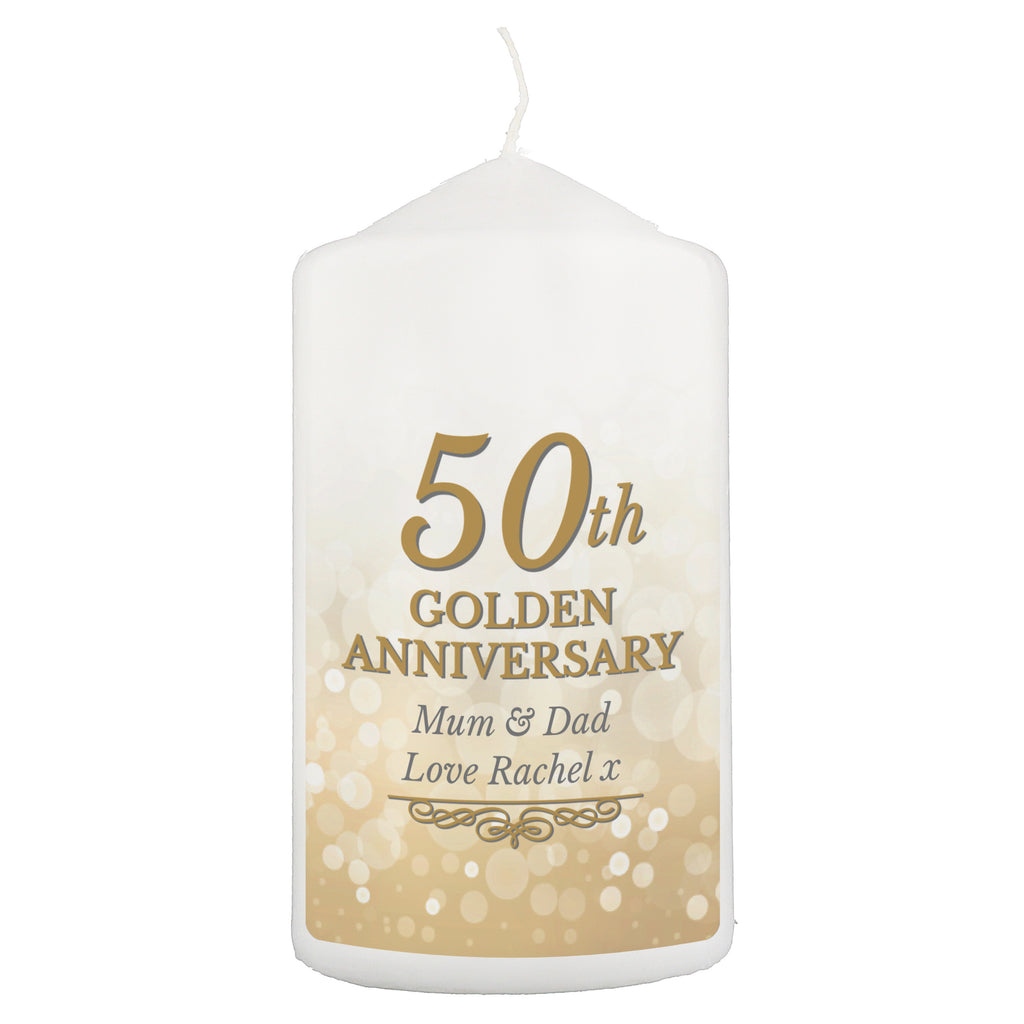 Personalised 50th Golden Anniversary Pillar Candle | Anniversary Gift