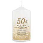 Personalised 50th Golden Anniversary Pillar Candle | Anniversary Gift