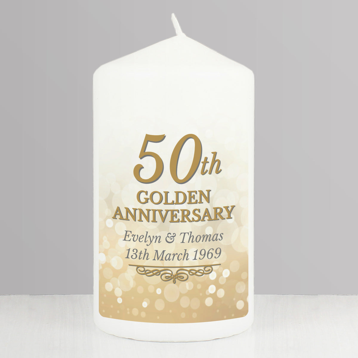 Personalised 50th Golden Anniversary Pillar Candle | Anniversary Gift