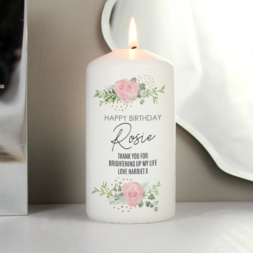 Personalised Abstract Rose Pillar Candle | Candles & Reed Diffusers | Inspired Creative Gifts