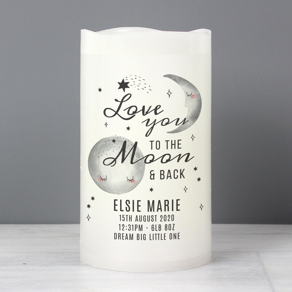 Personalised Baby To The Moon and Back LED Candle | Christmas Gift