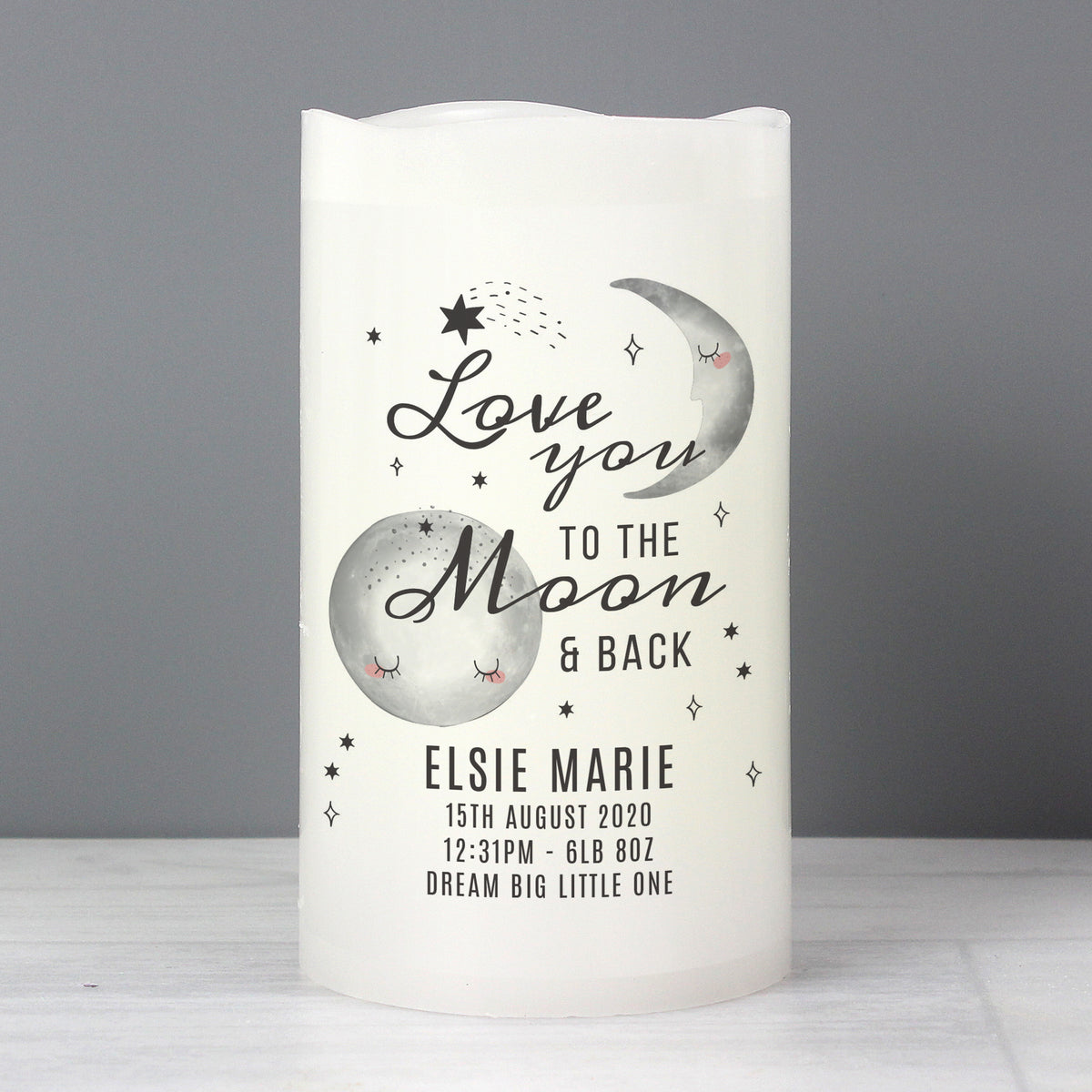 Personalised Baby To The Moon and Back LED Candle | Christmas Gift