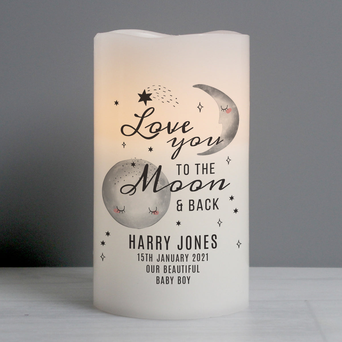 Personalised Baby To The Moon and Back LED Candle | Christmas Gift
