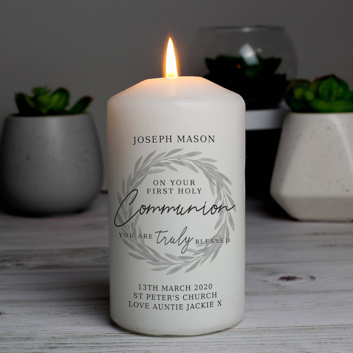Personalised 'Truly Blessed' First Holy Communion Pillar Candle | Candles & Reed Diffusers | Christening Gift