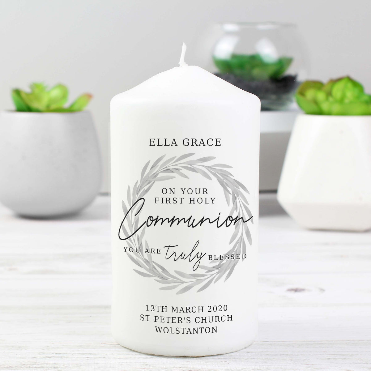 Personalised 'Truly Blessed' First Holy Communion Pillar Candle | Candles & Reed Diffusers | Christening Gift