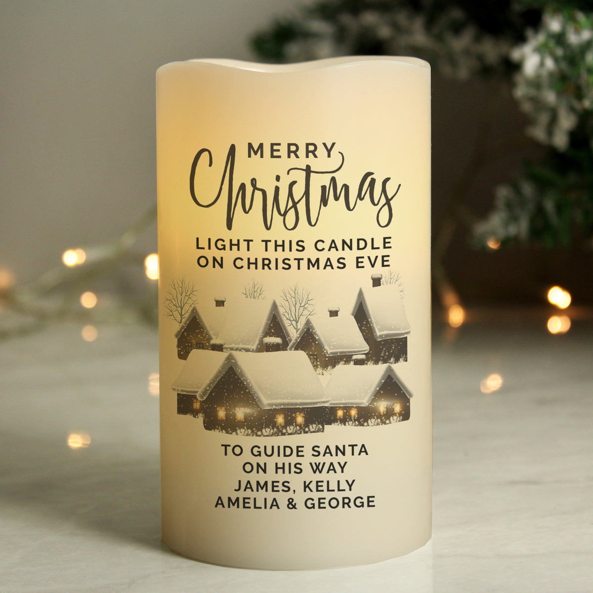 Personalised Christmas Town LED Candle for Christmas
