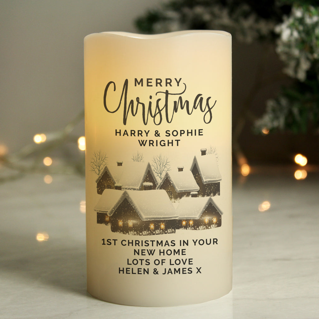 Personalised Christmas Town LED Candle for Christmas