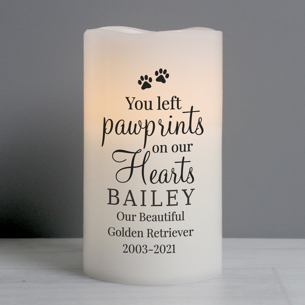 Personalised Pawprints On Our Hearts LED Candle | Memorial Gift