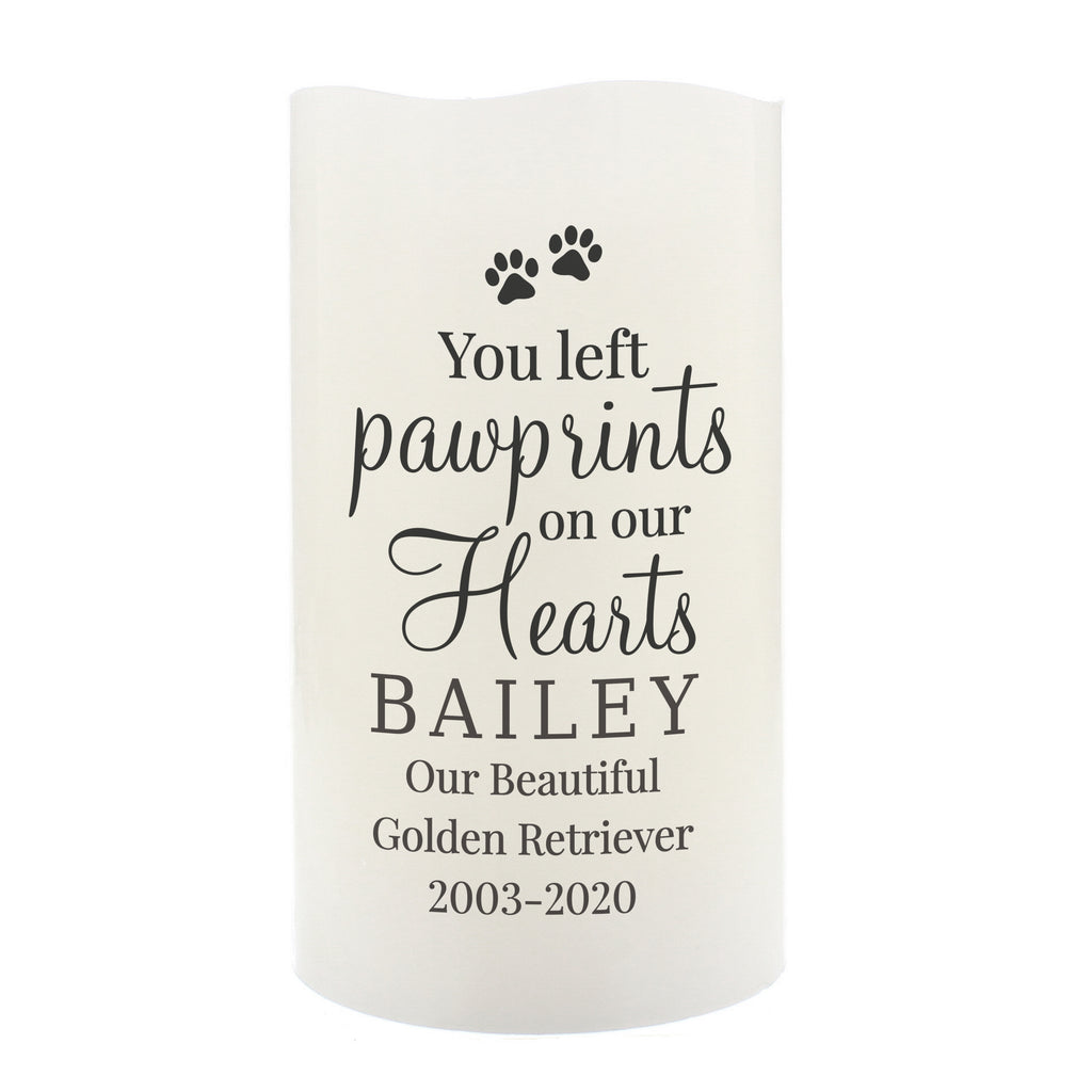 Personalised Pawprints On Our Hearts LED Candle | Memorial Gift