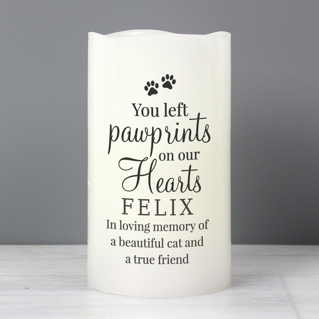 Personalised Pawprints On Our Hearts LED Candle | Memorial Gift