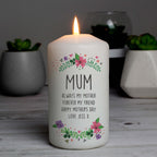 Personalised Floral Pillar Candle | Candles & Reed Diffusers | Mother's Day Gift