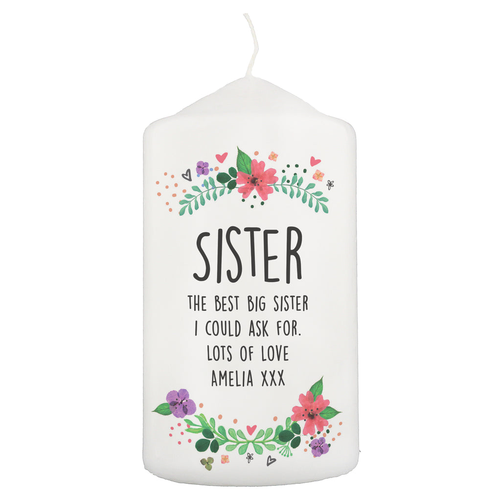 Personalised Floral Pillar Candle | Candles & Reed Diffusers | Mother's Day Gift