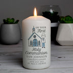 Personalised Boys First Holy Communion Pillar Candle | Candles & Reed Diffusers | Inspired Creative Gifts