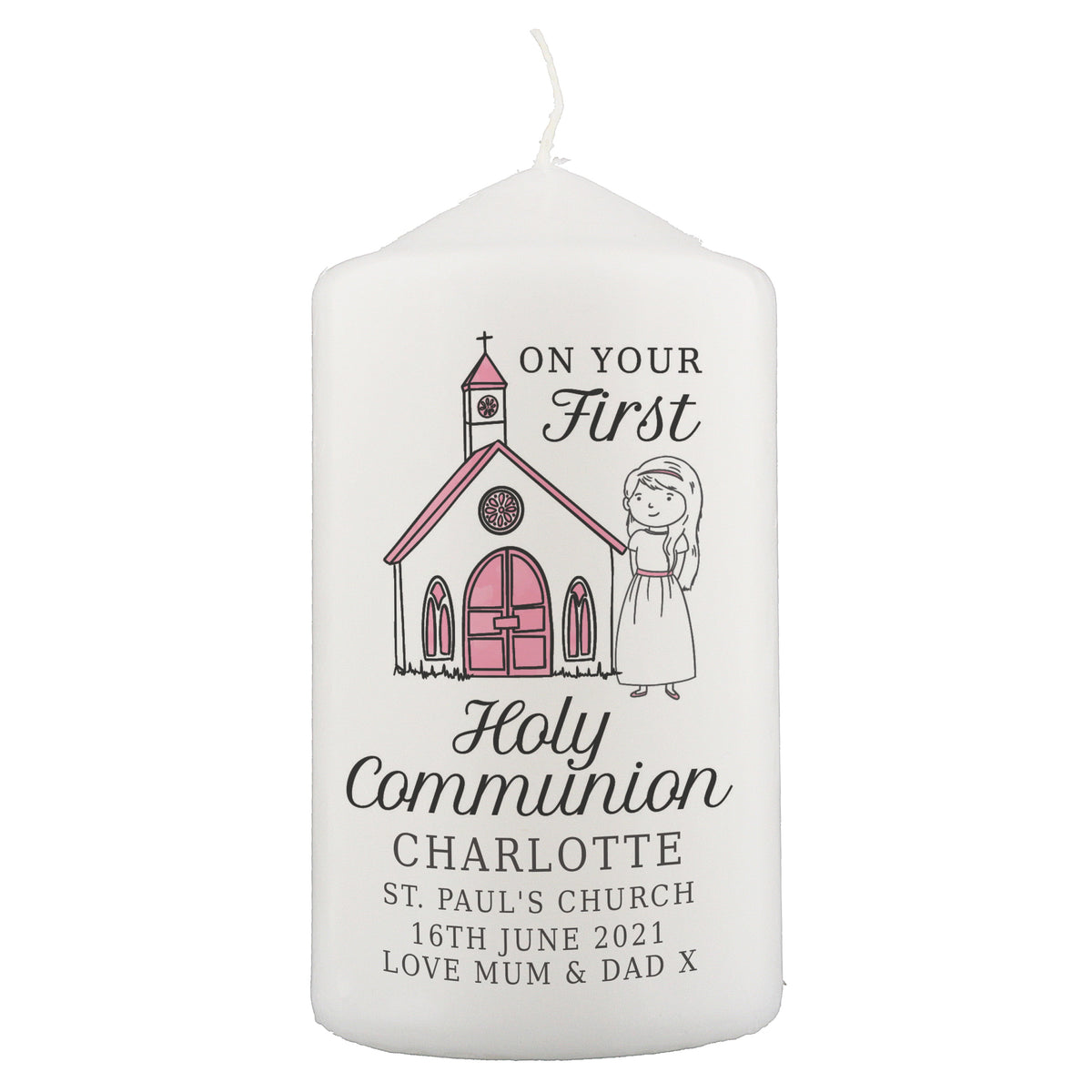 Personalised Girls First Holy Communion Pillar Candle | Candles & Reed Diffusers | Christening Gift