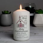 Personalised Girls First Holy Communion Pillar Candle | Candles & Reed Diffusers | Christening Gift