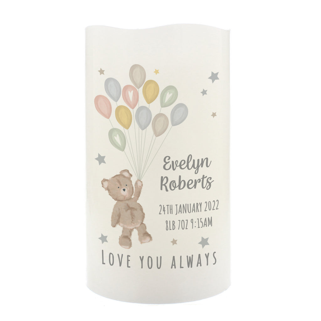 Personalised Teddy & Balloons Nightlight LED Candle | Christening Gift