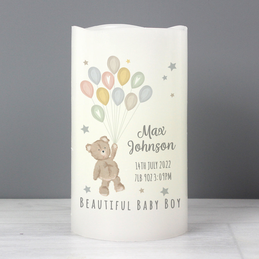Personalised Teddy & Balloons Nightlight LED Candle | Christening Gift