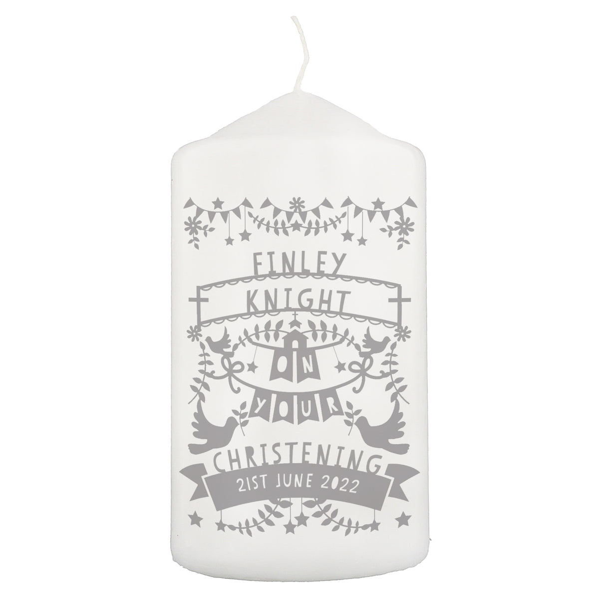 Personalised Grey Papercut Style Pillar Candle | Candles & Reed Diffusers | Wedding Gift