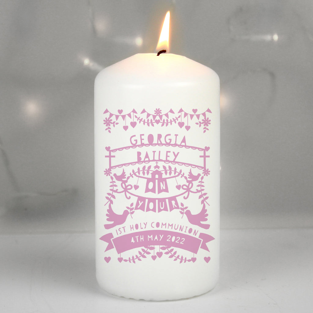 Personalised Pink Papercut Style Pillar Candle | Candles & Reed Diffusers | Inspired Creative Gifts