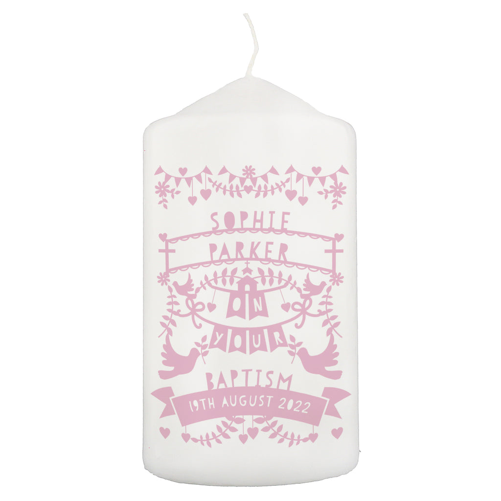 Personalised Pink Papercut Style Pillar Candle | Candles & Reed Diffusers | Inspired Creative Gifts