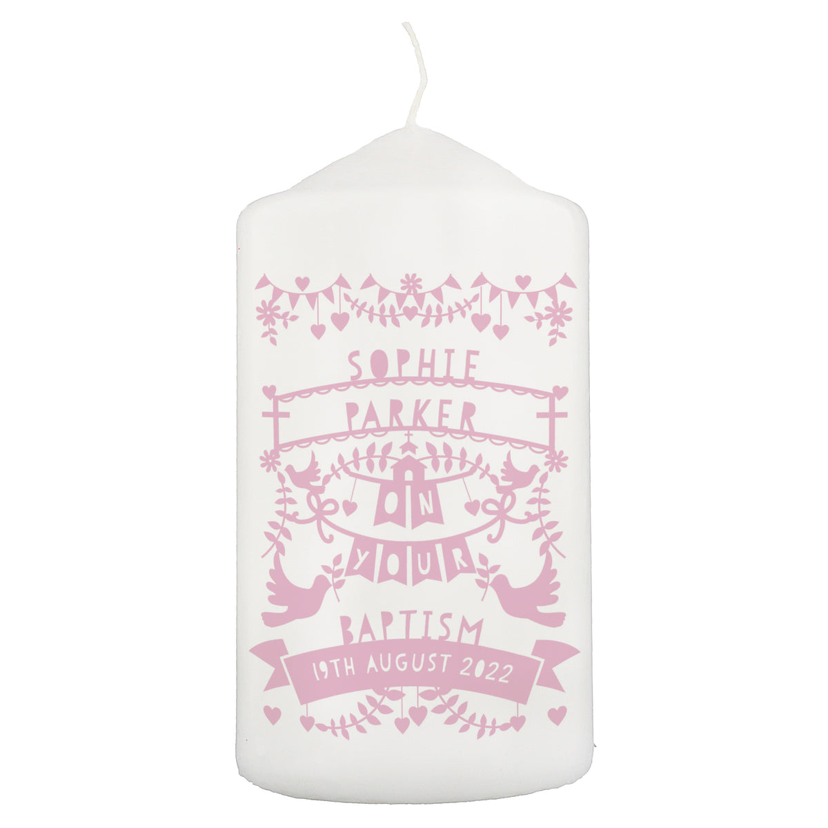 Personalised Pink Papercut Style Pillar Candle | Candles & Reed Diffusers | Inspired Creative Gifts