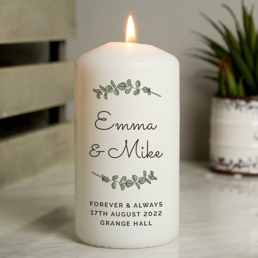 Personalised Botanical Pillar Candle | Mother's Day Gift