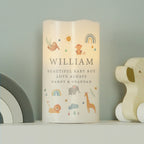 Personalised Safari Animals LED Candle for New Baby
