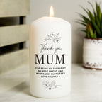 Personalised Fineline Floral Pillar Candle | Candles & Reed Diffusers | Mother's Day Gift