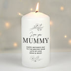 Personalised Fineline Floral Pillar Candle | Candles & Reed Diffusers | Mother's Day Gift
