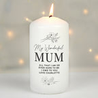 Personalised Fineline Floral Pillar Candle | Candles & Reed Diffusers | Mother's Day Gift