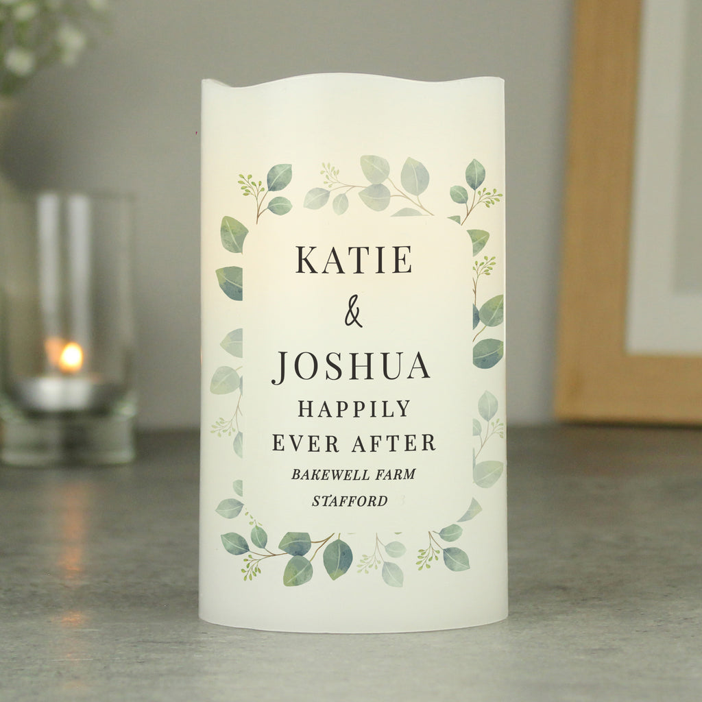Personalised Botanical Free Text LED Candle for Wedding