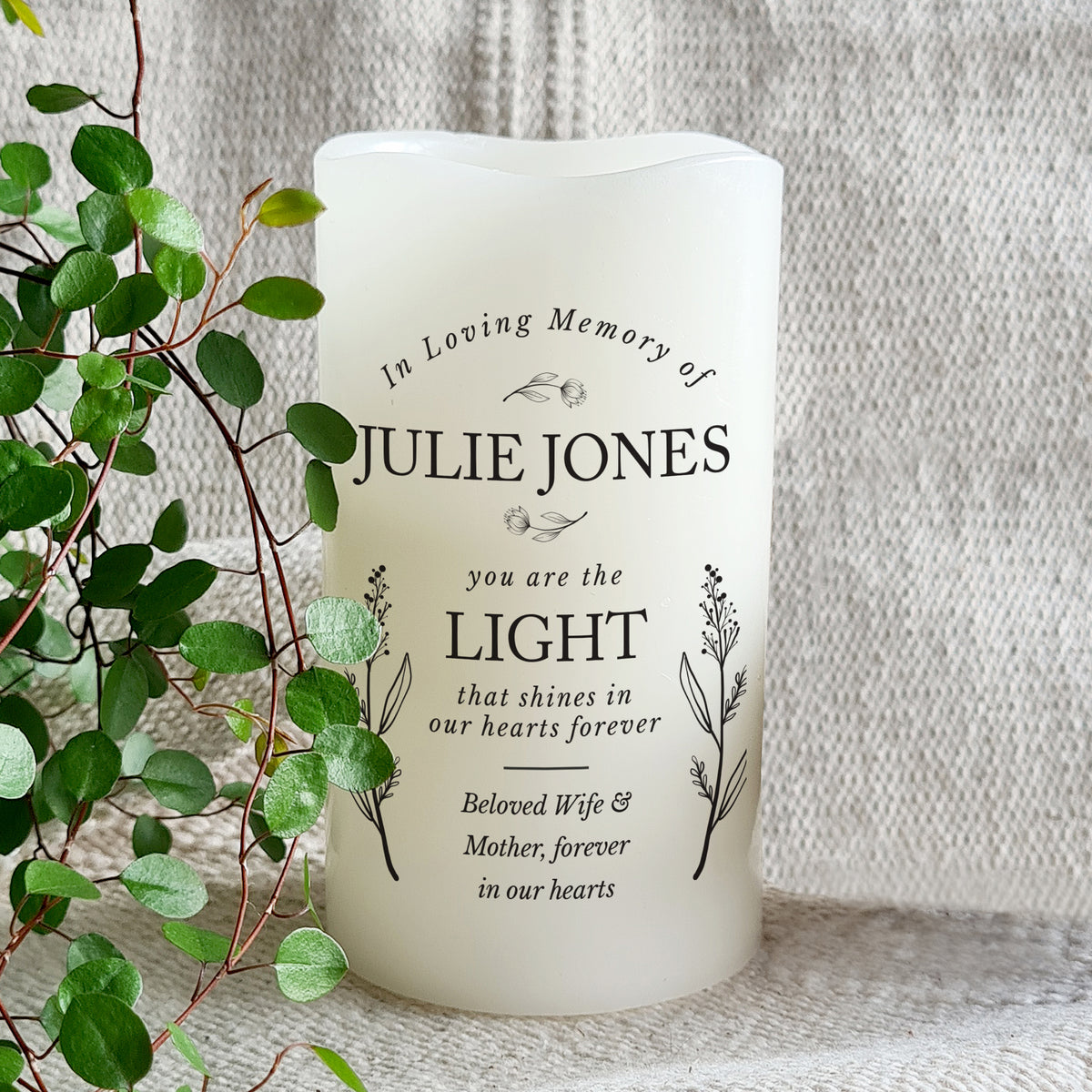 Personalised In Loving Memory LED Candle for Memorial