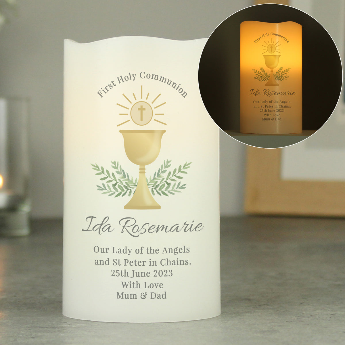 Personalised First Holy Communion LED Candle | Christening Gift