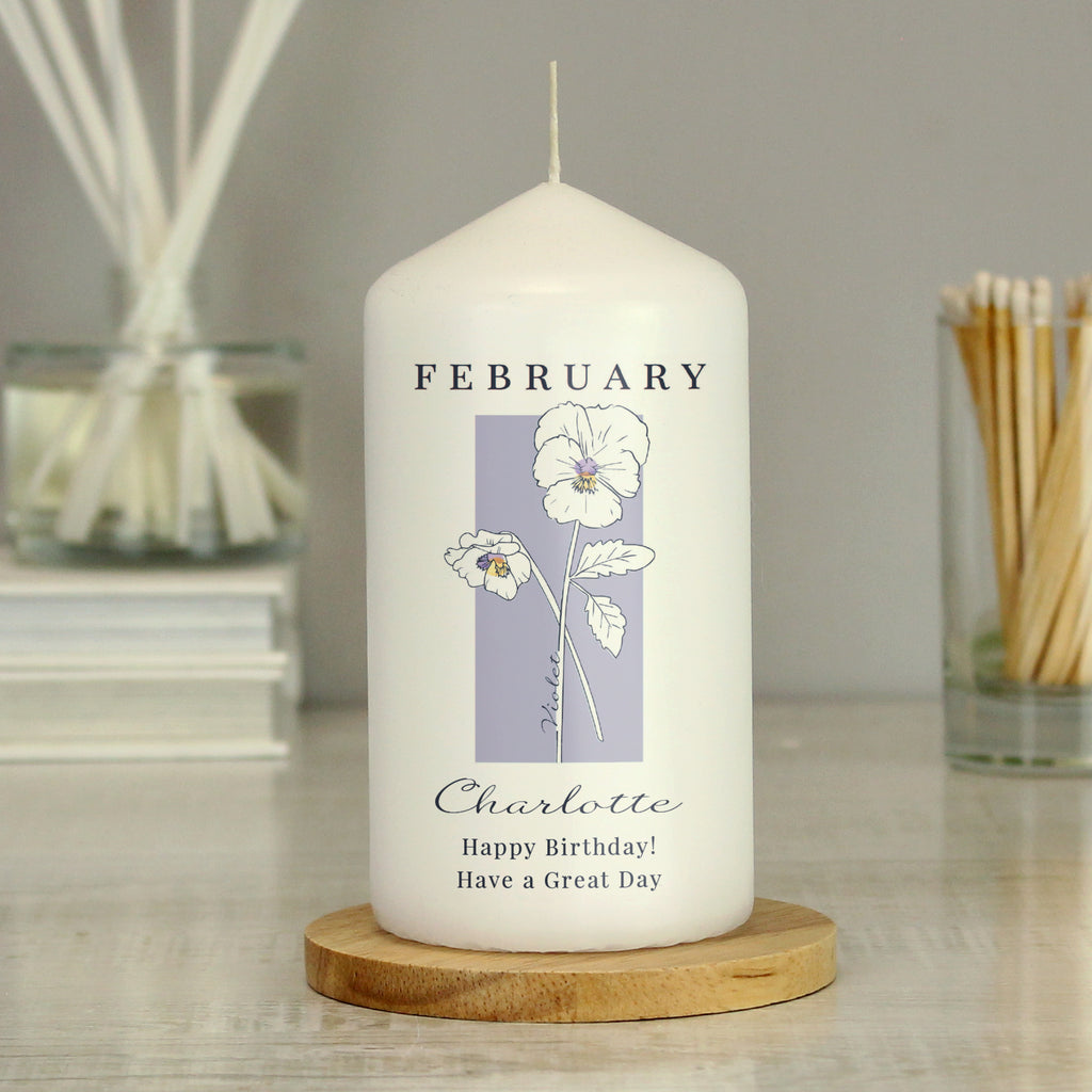 Personalised Birth Flower Pillar Candle | Candles & Reed Diffusers