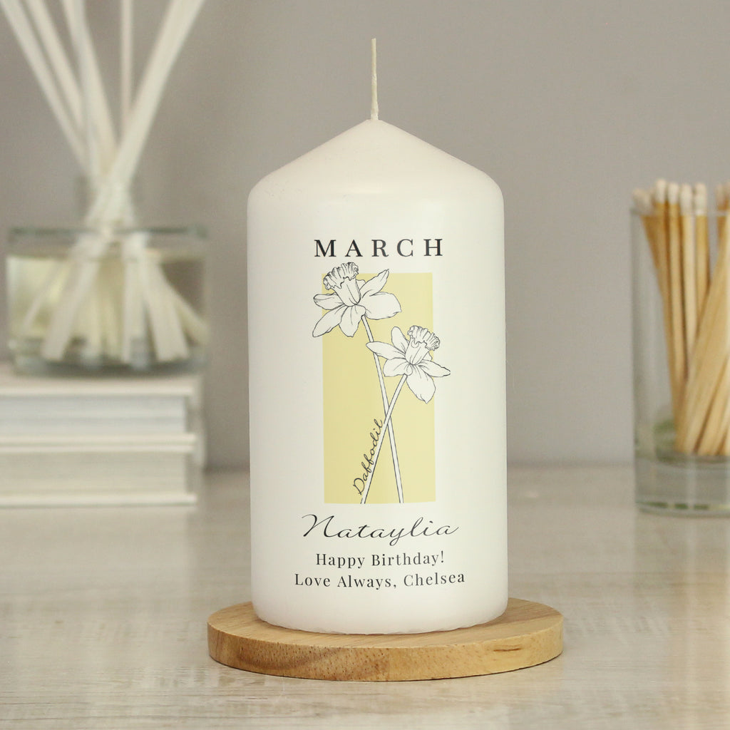 Personalised Birth Flower Pillar Candle | Candles & Reed Diffusers