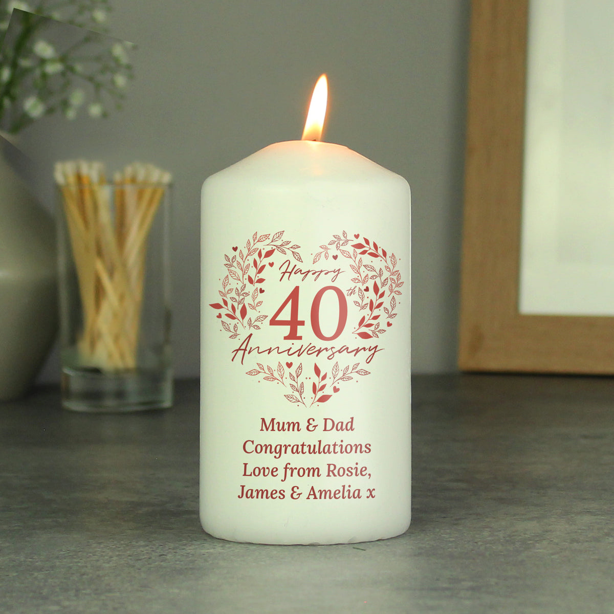 Personalised 40th Ruby Wedding Anniversary Pillar Candle | Candles & Reed Diffusers
