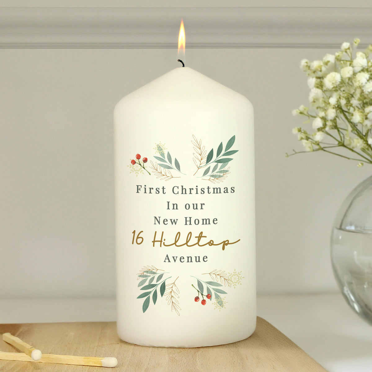 Personalised Christmas Foliage Pillar Candle | Christmas Gift